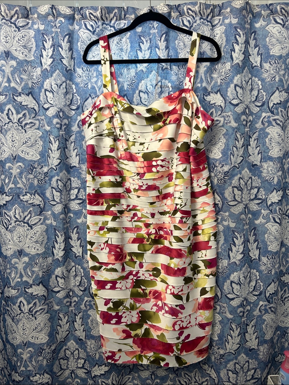 Dress Barn Pink & Green Floral Stripe Midi Dress